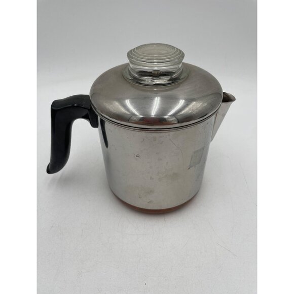 Vintage Revere Wear Coffee Percolator Glass Knob Black Handle Copper Bottom 5Cup - Picture 3 of 8